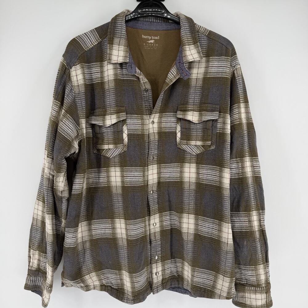 HORNY TOAD Shirt Mens XL Heavy Flannel Plaid Jersey Lined Utility Shacket Gray